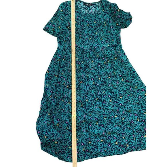 Vintage beautiful More Jazz Teal Green Paisley Floral Rayon Maxi Dress Oversized - Picture 10 of 10